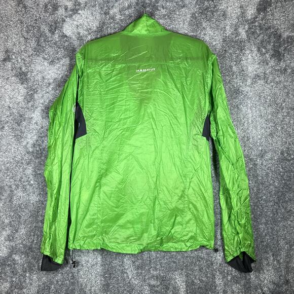 Mammut Windbreaker Jacket Mens Green Lightweight Packable Zip Chest Pocket Shell - Picture 2 of 8